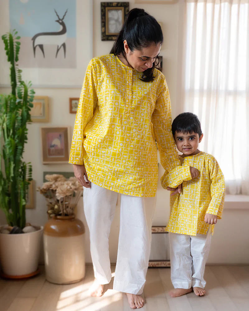 I want to be like grandpa’ kurta pajama set in yellow moon chase