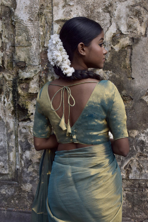 Pataka Seagreen Dual tone tissue saree