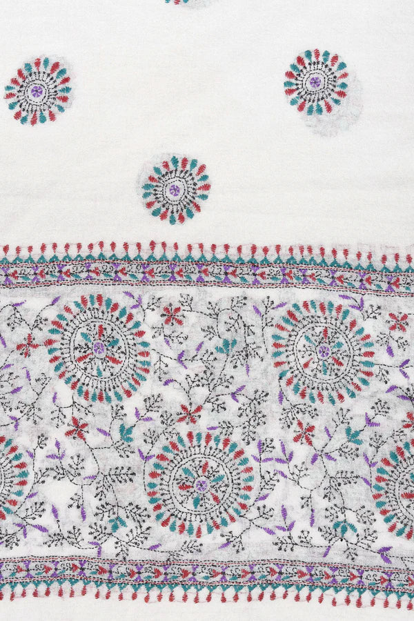 Vivre Fine Wool Cashmere Kantha Embroidered Shawl