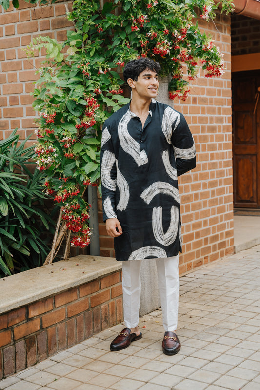 Black and White Modern Art Kurta