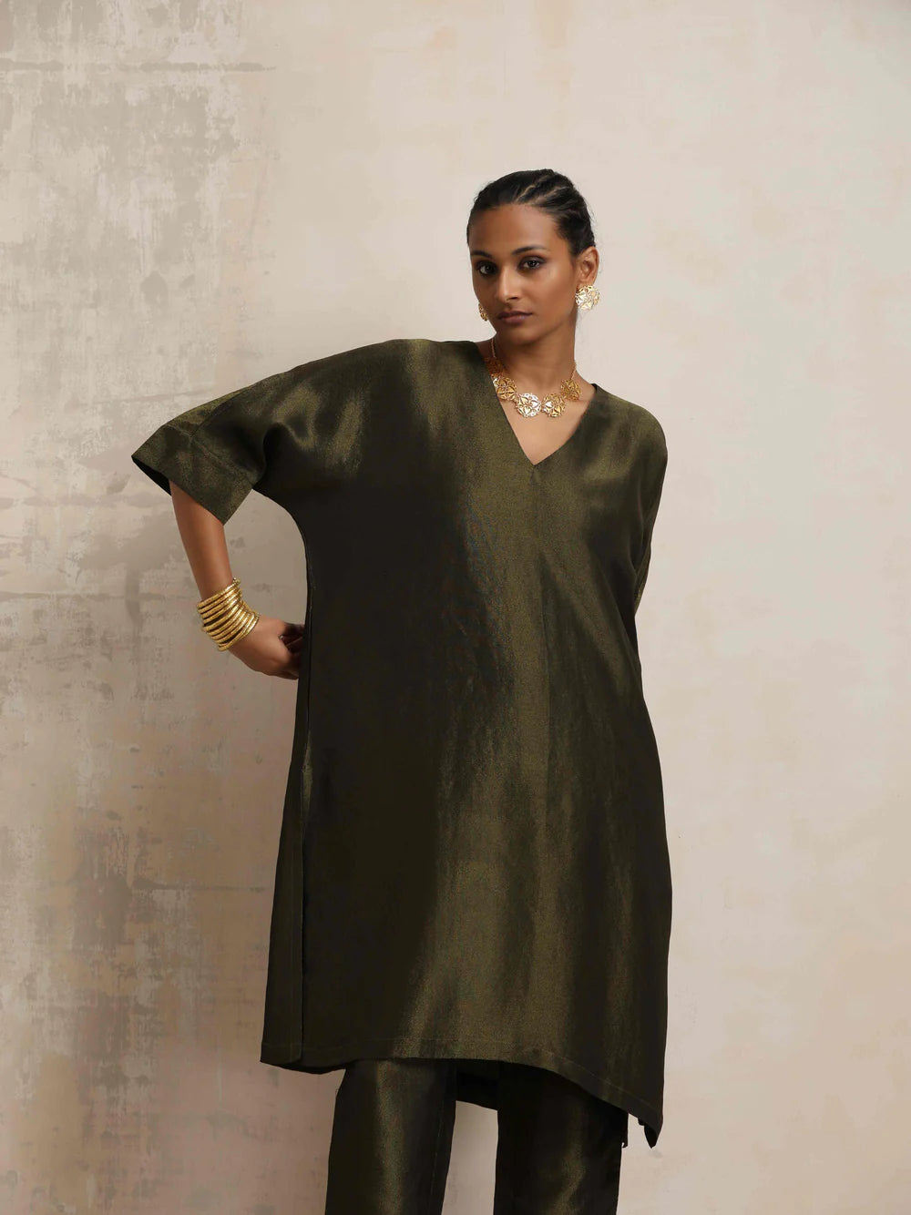 Olive Green Tissue Kurta Co-ord Set