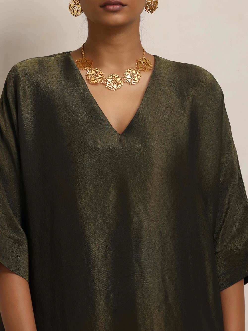 Olive Green Tissue Kurta Co-ord Set