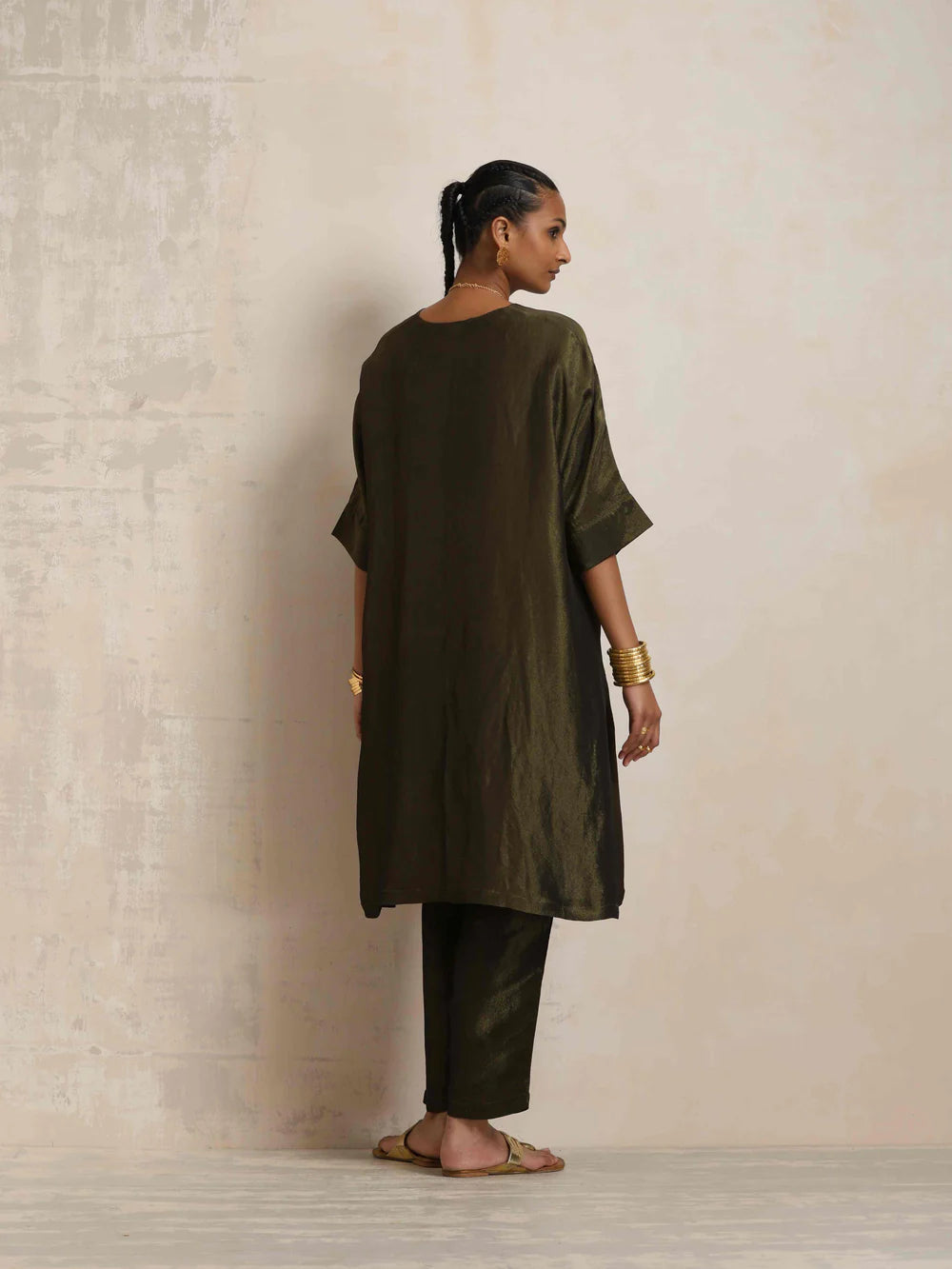 Olive Green Tissue Kurta Co-ord Set