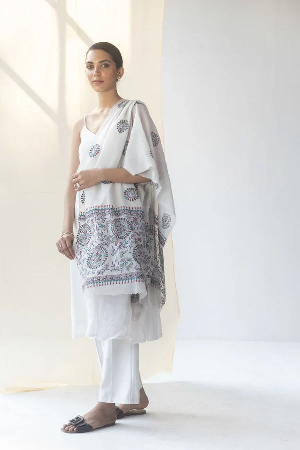 Vivre Fine Wool Cashmere Kantha Embroidered Shawl