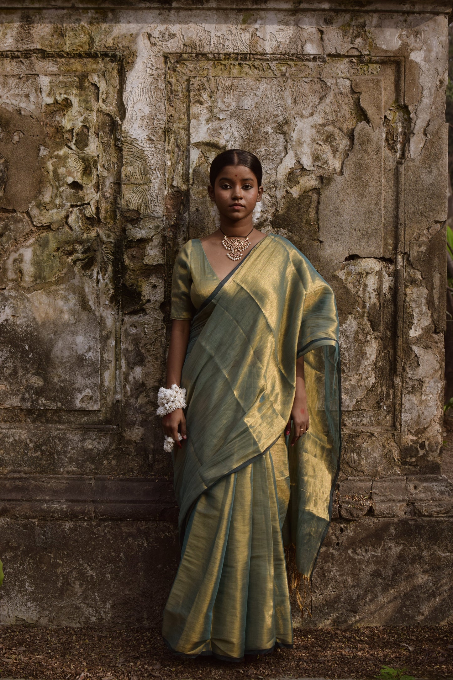 Pataka Seagreen Dual tone tissue saree