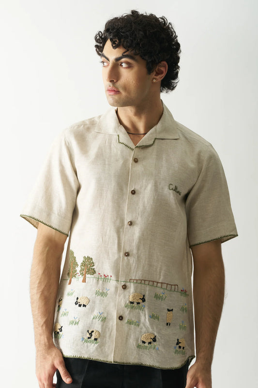 YOUR TRAVEL BUDDY - HAND EMBROIDERED UNISEX PURE LINEN SHIRT
