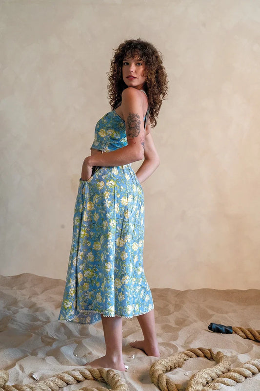 Carolina Blue Crop Top - Skirt Set