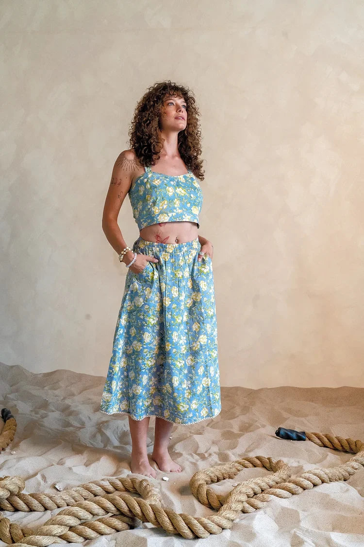 Carolina Blue Crop Top - Skirt Set