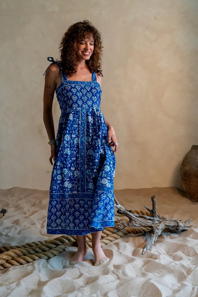 Urmi Blue Tie Strap Long Dress