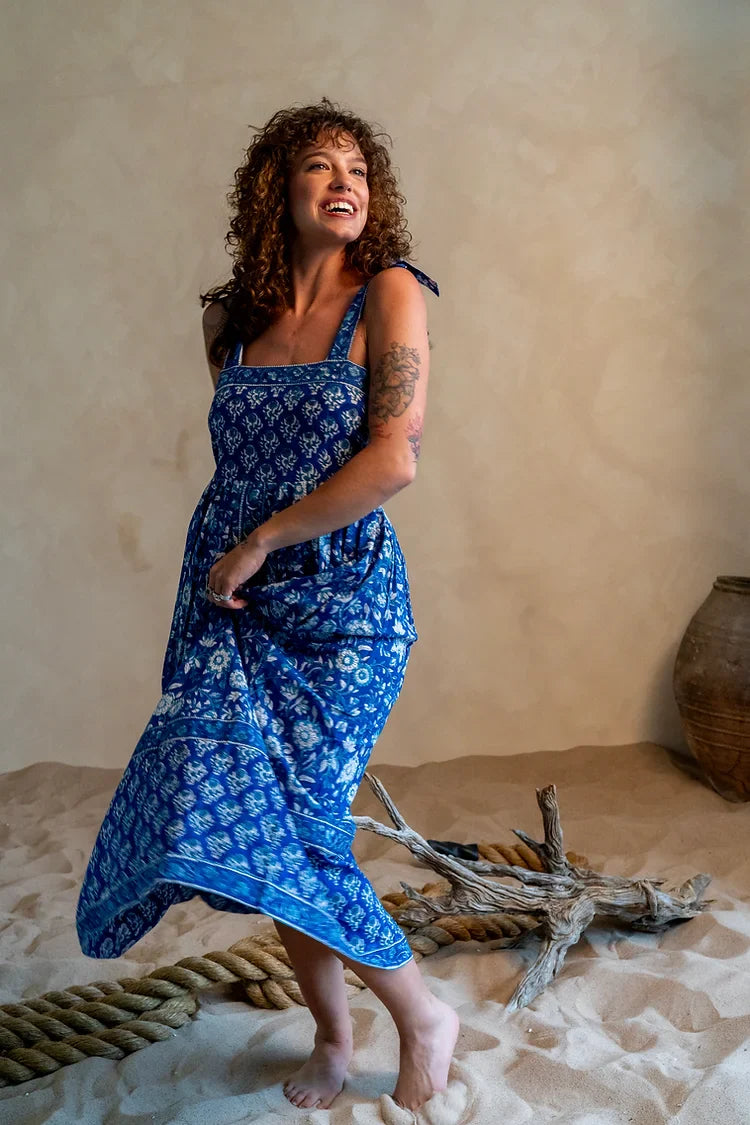 Urmi Blue Tie Strap Long Dress