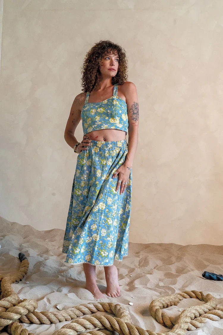 Carolina Blue Crop Top - Skirt Set