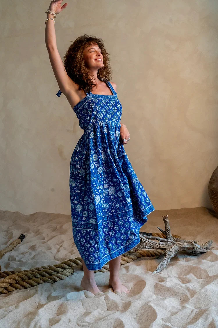 Urmi Blue Tie Strap Long Dress